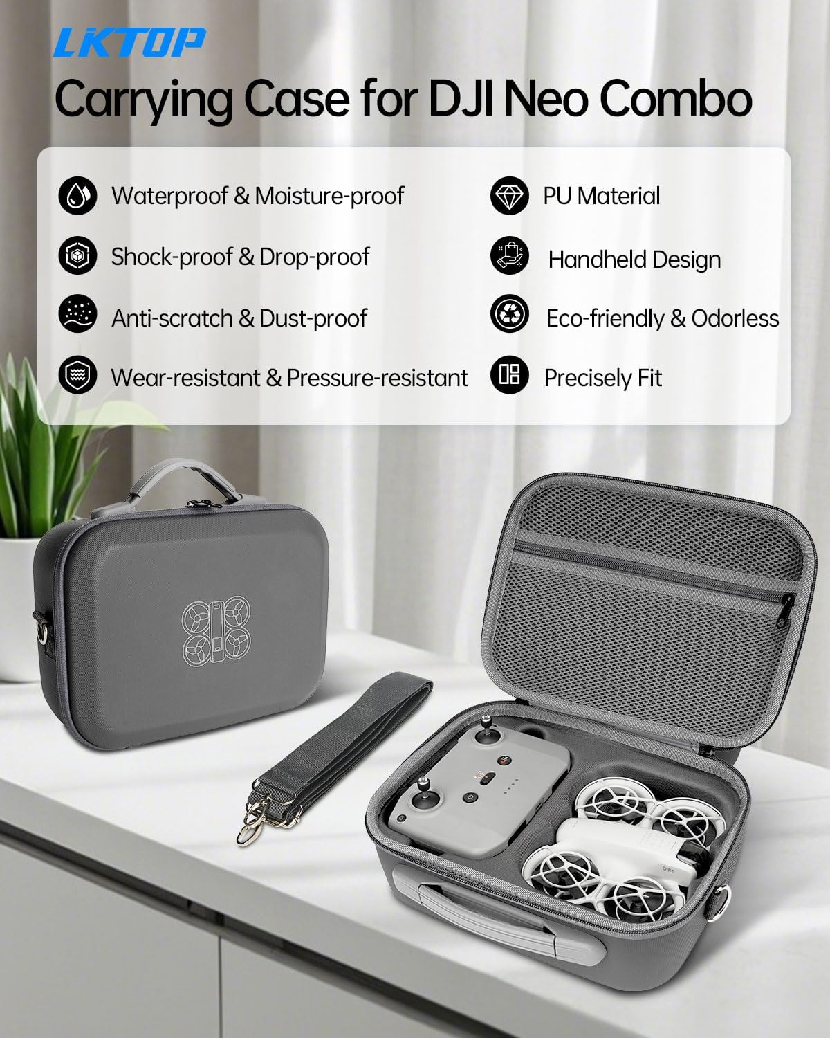 Carrying Case for DJI Neo Fly More Combo, Portable PU Leather Shoulder Bag, Waterproof Storage Bag with Adjustable Strap for DJI Neo Drone, RC-N3/N2 Remote Controller, Battery, Charging Hub