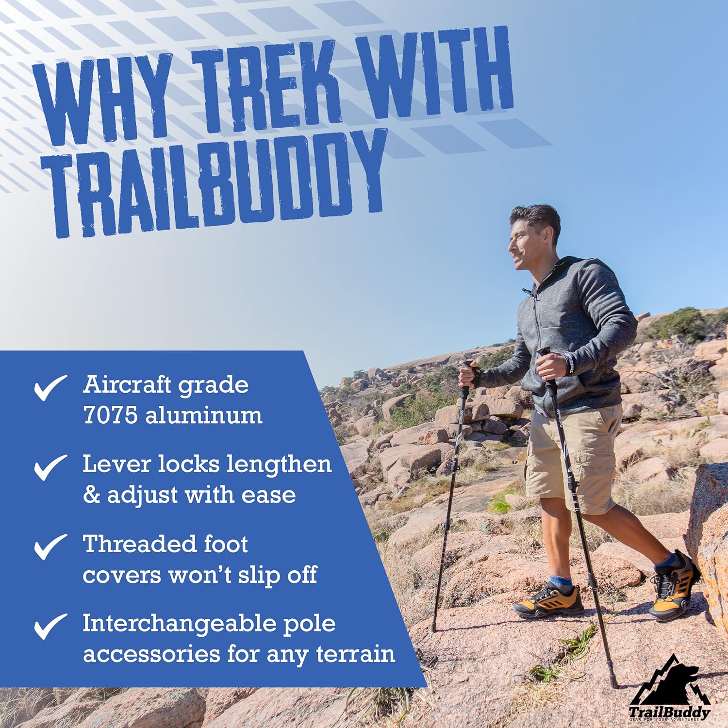 Bastones de Senderismo TrailBuddy | Ligeros y Plegables de Aluminio 7075