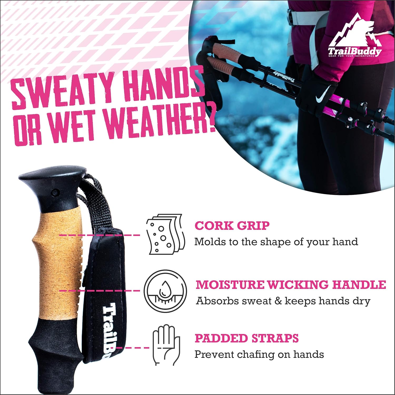 Bastones de Senderismo TrailBuddy | Ligeros y Plegables de Aluminio 7075